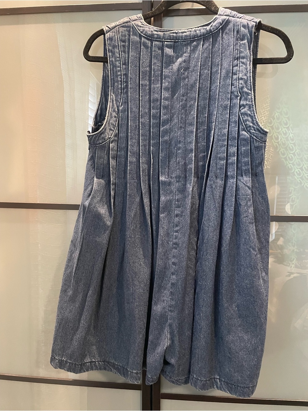 Sleeveless V-Neck Denim Romper Dress - Blue - Picture 2 of 3